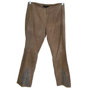 Metrostyle Vtg Y2K Western Embroidered Suede Pants Flared Tan Blue Sz 12